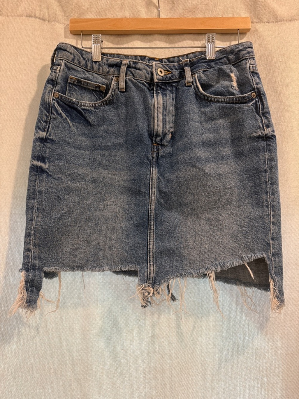 H&M Distressed Blue Denim Mini Skirt